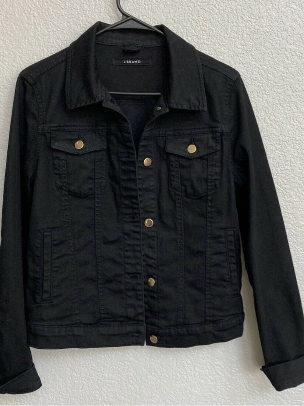 J Brand “Harlow” Dark Gothic Black Denim Jacket with Gold Buttons - Picture 15 of 16